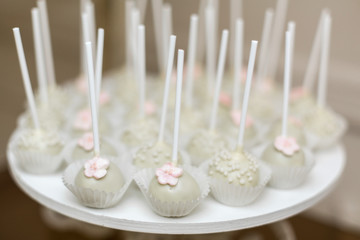 Fototapeta na wymiar white plate with cake pops in wedding