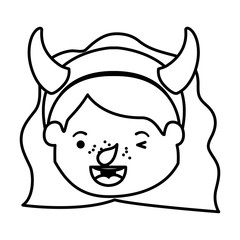 cute little girl head with devil costume