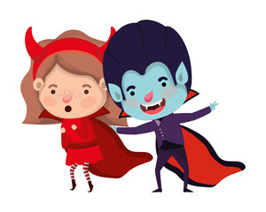 Fototapeta premium cute little kids with dracula and devil costume