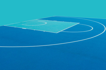 Abstract, blue background of newly made outdoor basketball court