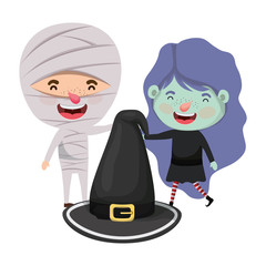 cute little kids with mummy and witch costume