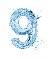 water digit 9 isolated on white background - obrazy, fototapety, plakaty
