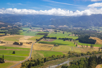Fototapeta na wymiar aerial view of countryside near Kaikoura, New Zealand