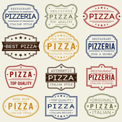 Pizza Pizzeria Restaurant Stamp. Frames. Grunge Design. Icon Art Vector. Old Style Frames.