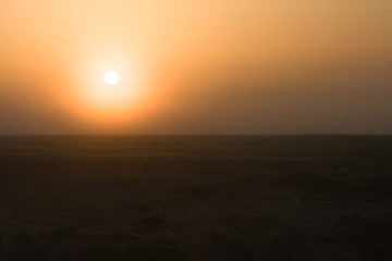 burning sun in the fog