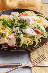 Crab Scampi Linguine Pasta