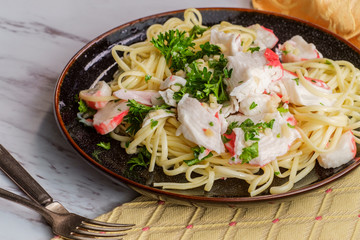 Crab Scampi Linguine Pasta © Ezume Images