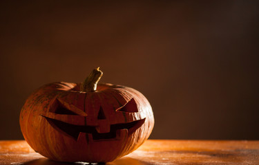 Halloween Pumpkin In A Mystic Forest At Night.