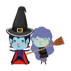cute little kids with dracula and witch costume