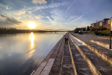 Naklejka na ściany i meble Joseph Pilsudski Bridge on Vistula River in Torun. Kuyavian-Pomeranian Poland
