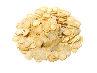 Chinese Herbal medicine - American Ginseng slices (Panax quinquefolius) isolated on white background