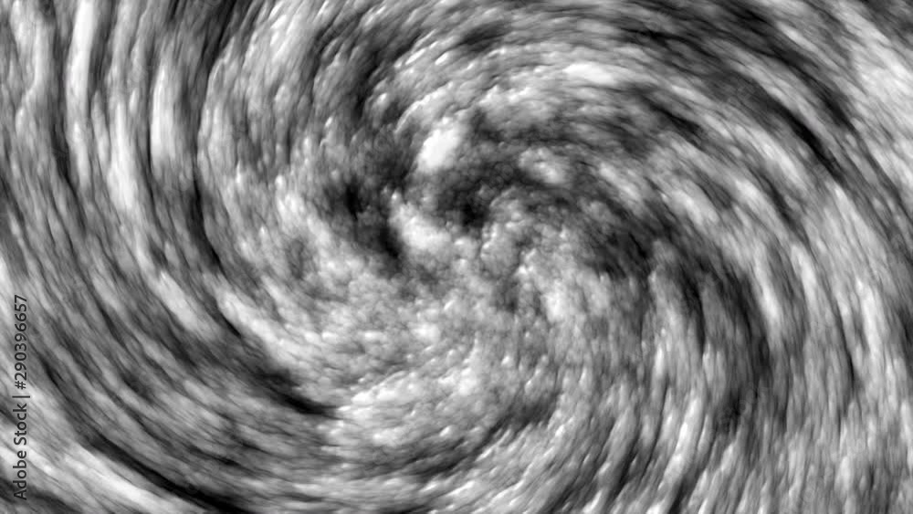 Poster 3d rendering, computer generated whirlwind animation of dense white clouds on a black background