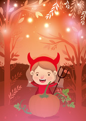 halloween season scene with girl costume devil