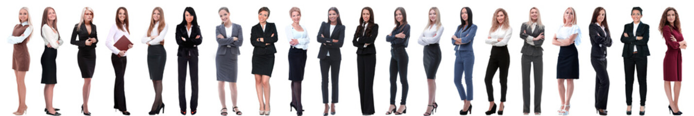 group of successful young businesswoman standing in a row
