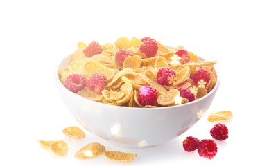 Bowl of Cornflakes and Raspberries
