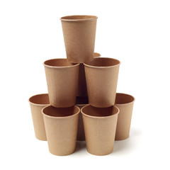  brown paper parchment coffee cups on white background