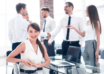 Fototapeta premium young employee on the background of the office