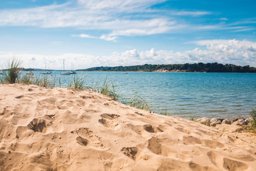 British Sea Side and Beach on a Beautiful Summers Day. Perfect for Social Media Banner. - Photo - Image