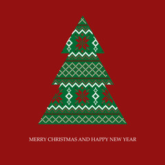 Merry Christmas and Happy New Year gift card. Christmas tree vector