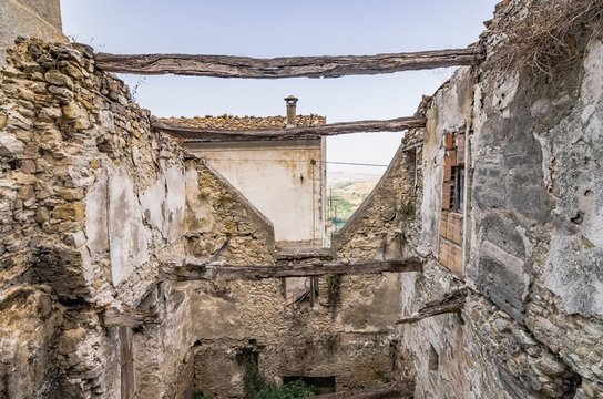 View of the ancient village with old and abandoned houses