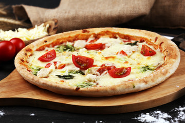 vegetarian italian Pizza with tomatoes, mozzarella cheese  and basil. Delicious italian pizza