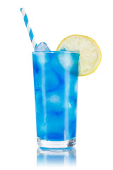 Blue soda glass lemonade soft drink beverage isolated on white