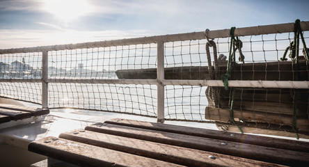 rear view of a ferry leaving the port towards the island of Yeu