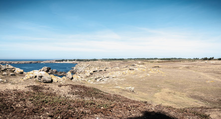 view of the rocky coast of the island of Yeu, Vendee, France