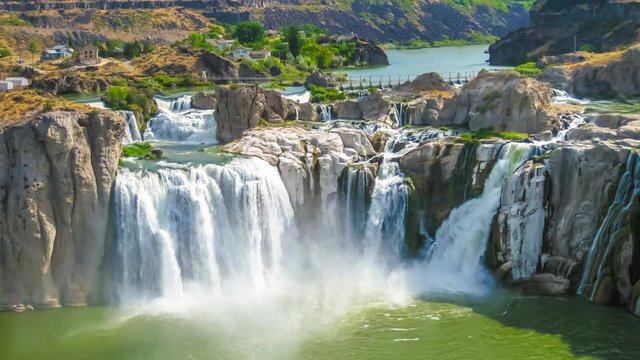 Spectacular aerial view cinemagraph loop of Shoshone Falls or Niagara of the West, Snake River, Idaho, United States.