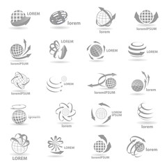 Arrow Sphere Logo Set - Isolated On White - Vector. Abstract Arrow Sphere Elements Vector For Web, Tech And Logo Design. 3D Globe Icon. Corporate Business Icons For Earth, Travel, Globe And World Logo