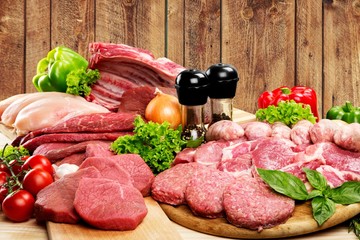 Freshness Meat collection on wooden background