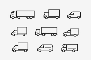 Transport icon set. Transportation in linear style. Vector illustration - obrazy, fototapety, plakaty