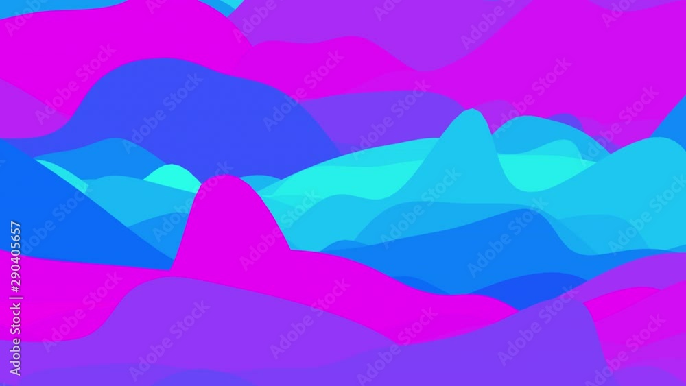 Poster Looped animation. Abstract colorful wavy background in bright rainbow colors. Modern colorful wallpaper. 3d rendering.