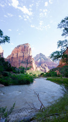 Fototapeta na wymiar Beautiful views on the river in the Zion National Park, Utah, USA during Sunset