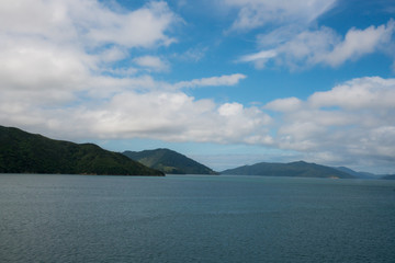 Fototapeta premium Beautiful scenic views og the stunning Marlborough sounds traveling between Wellington and Picton on the ferry