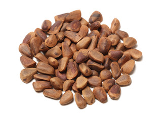 Pine nuts on white background