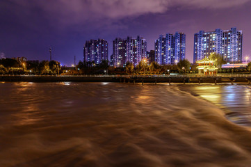 Fototapeta na wymiar Night view of Yitong River, Changchun, China