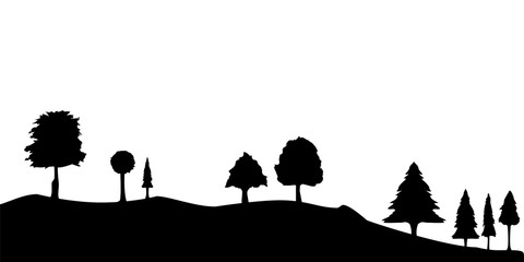 Fototapeta na wymiar Trees silhouette landscape.View to realistic trees monochrome version