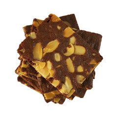 top view of crispy brownie with almond isolated on white background included clipping path