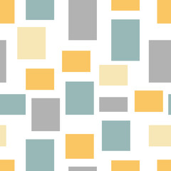 Retro abstract geometric random blocks vector seamless pattern. Shown in popular mustard yellow, teal and gray.