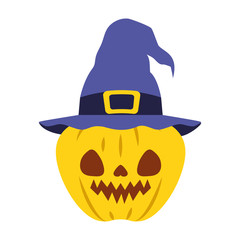 halloween pumpkin with dark face and witch hat