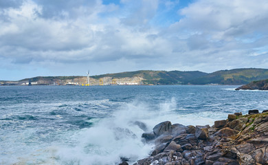 Galician seascape in Coitelada, Ares, La Coru&ntilde;a, Spain. Sea with a lot of waves breaking on the rocks