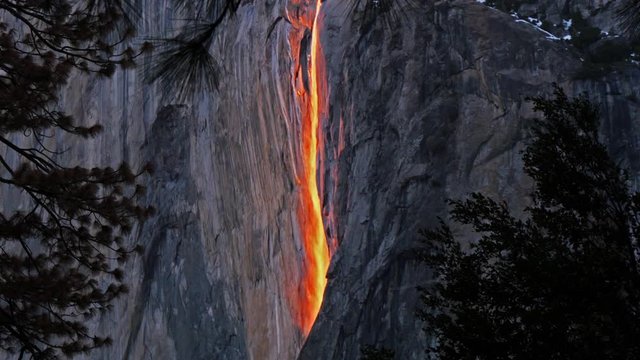 Horsetail Falls illuminated by sunset, Yosemite, California, United States
