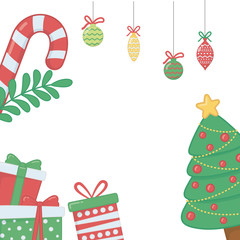 Merry christmas gifts and pine tree vector design