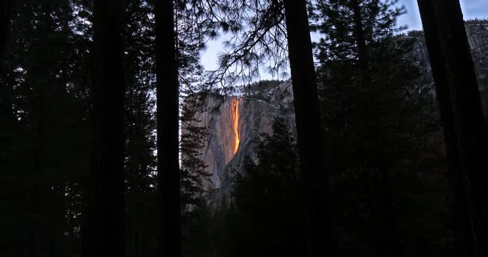 Horsetail Falls illuminated by sunset, Yosemite, California, United States