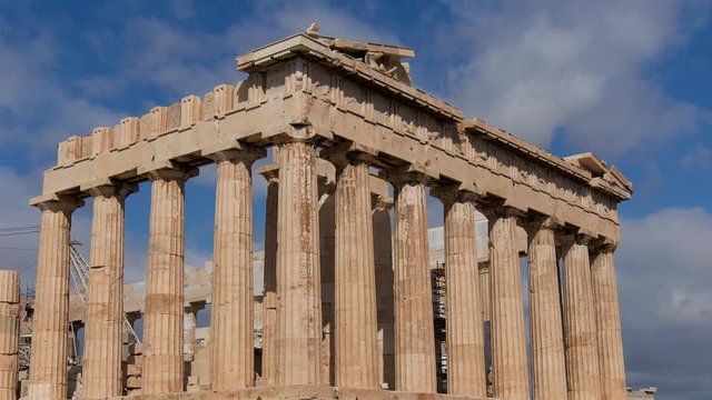 Time lapse of clouds over the Parthenon on the acropolis