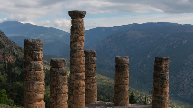 Time lapse zoom out of Temple of Apollo, Delphi, Attica, Greece
