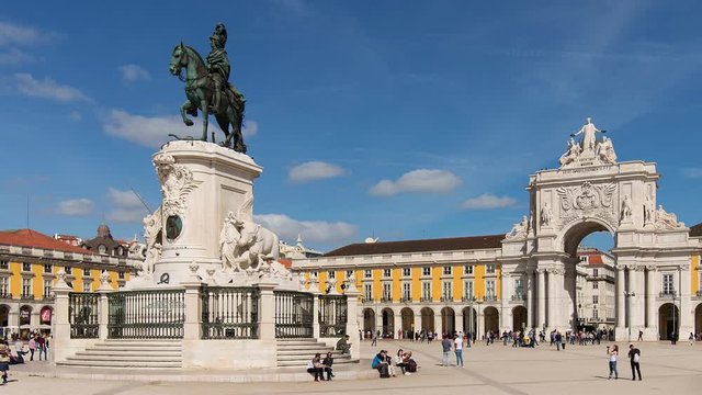 Time lapse of pedestrians in Praca do Commercio, Lisbon, Portugal