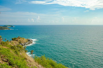 Seascape of Phuket Best View Point Sunset at Phrom Thep Cape. One of attraction tourist in Phuket landmark at Laem Phromthep Phuket.