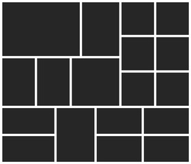 Templates collage eighteen frames photos parts, picture or illustration. Vector poster frame mockup. Eighteen photos.